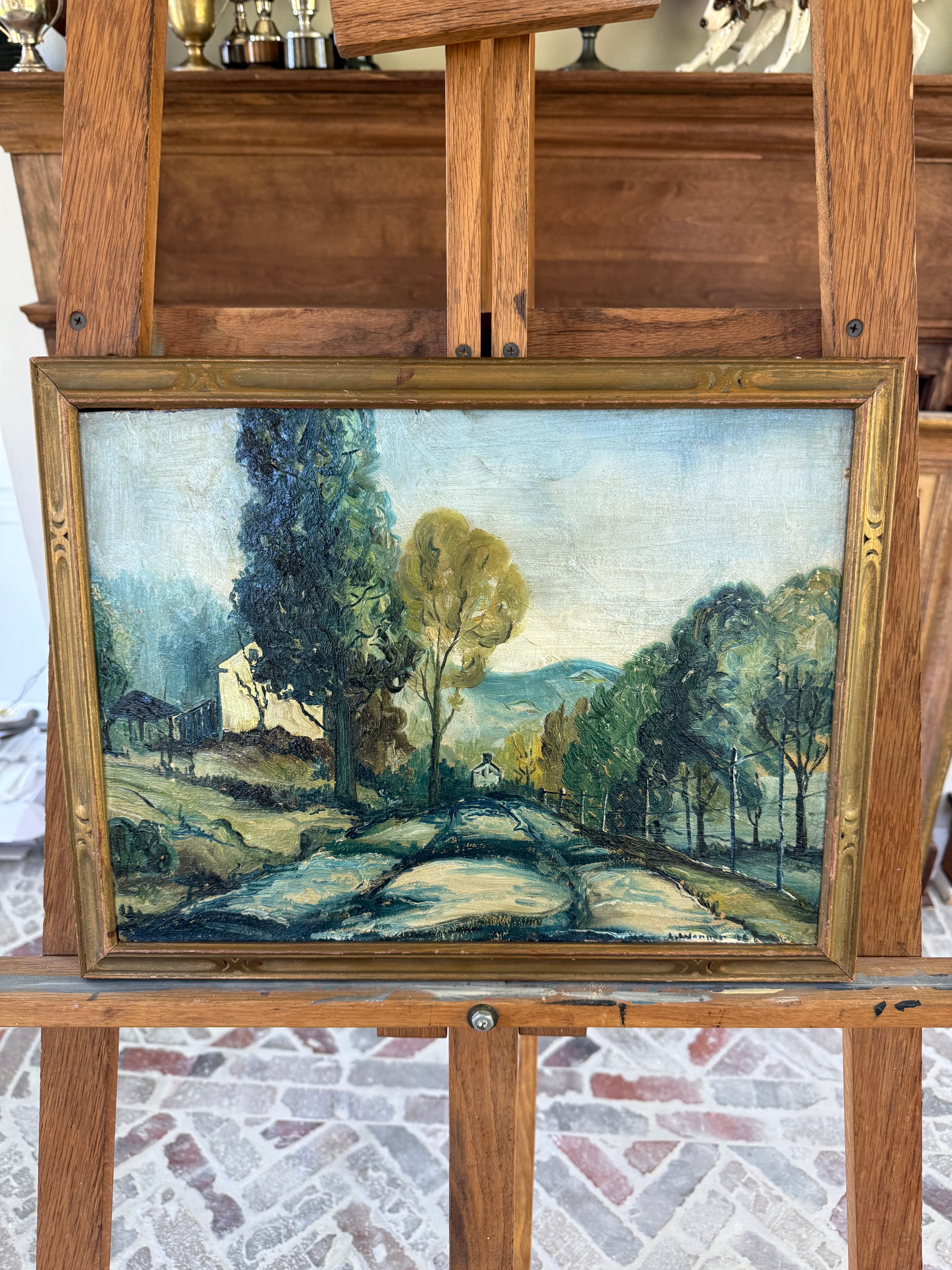 Vintage American Oil on Board Pennsylvania Landscape — "Clay Road" Signed L.J. Wenner 1942