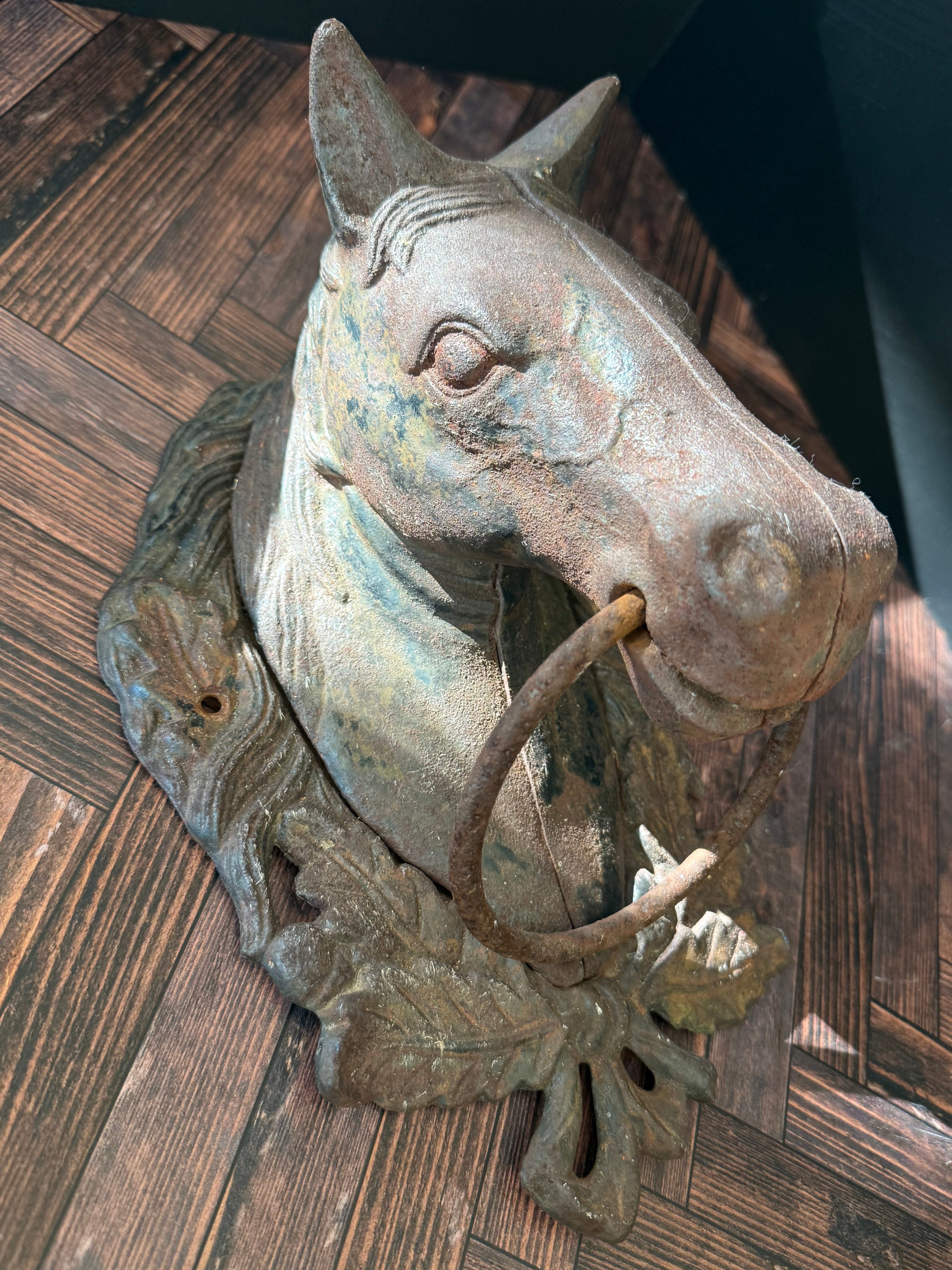 Antique Cast Iron Horse Head Hitching Post Wall Mount