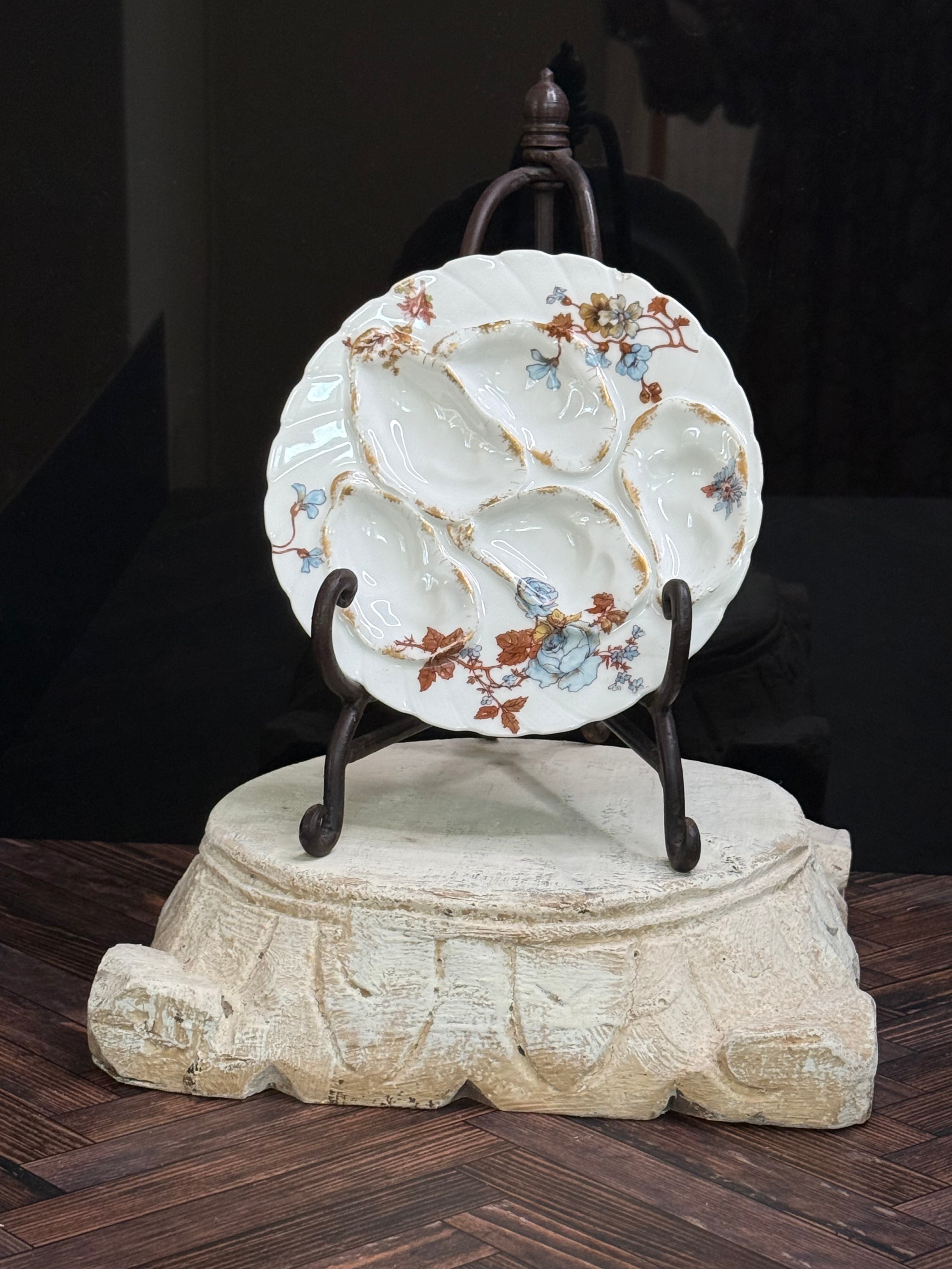 Antique French Limoges Porcelain Oyster Plate — Haviland & Co. Aesthetic Movement Floral c.1885