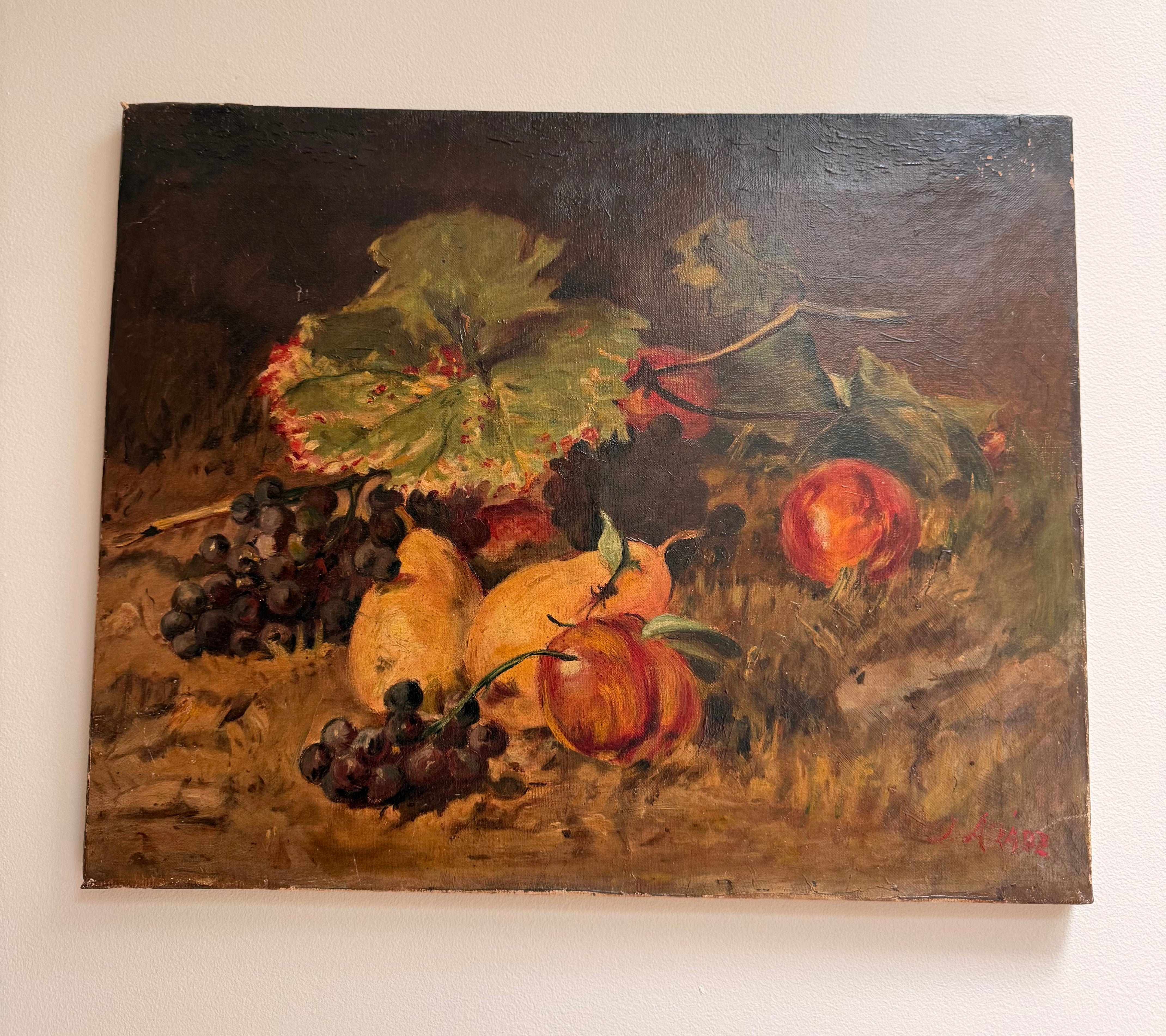 Antique English Fruit Still Life, Oil on Canvas - Signed, c.1900