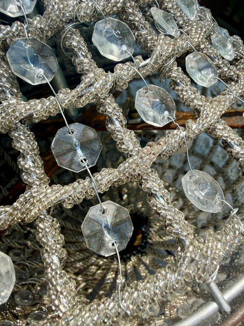 Pair French Glass Beaded Basket Chandeliers, Empire Taste, Early 20th Century
