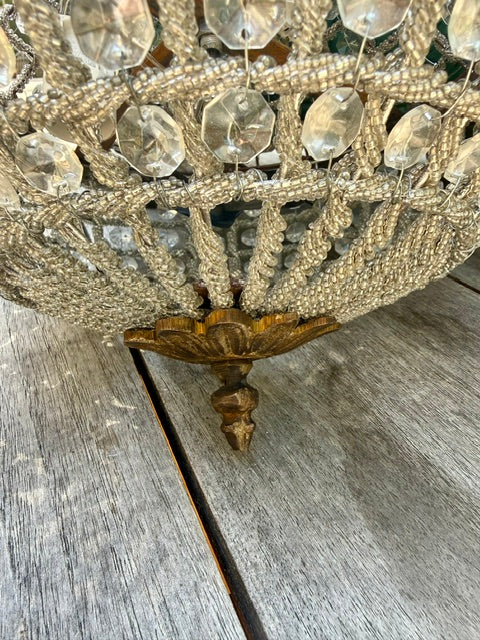 Pair French Glass Beaded Basket Chandeliers, Empire Taste, Early 20th Century