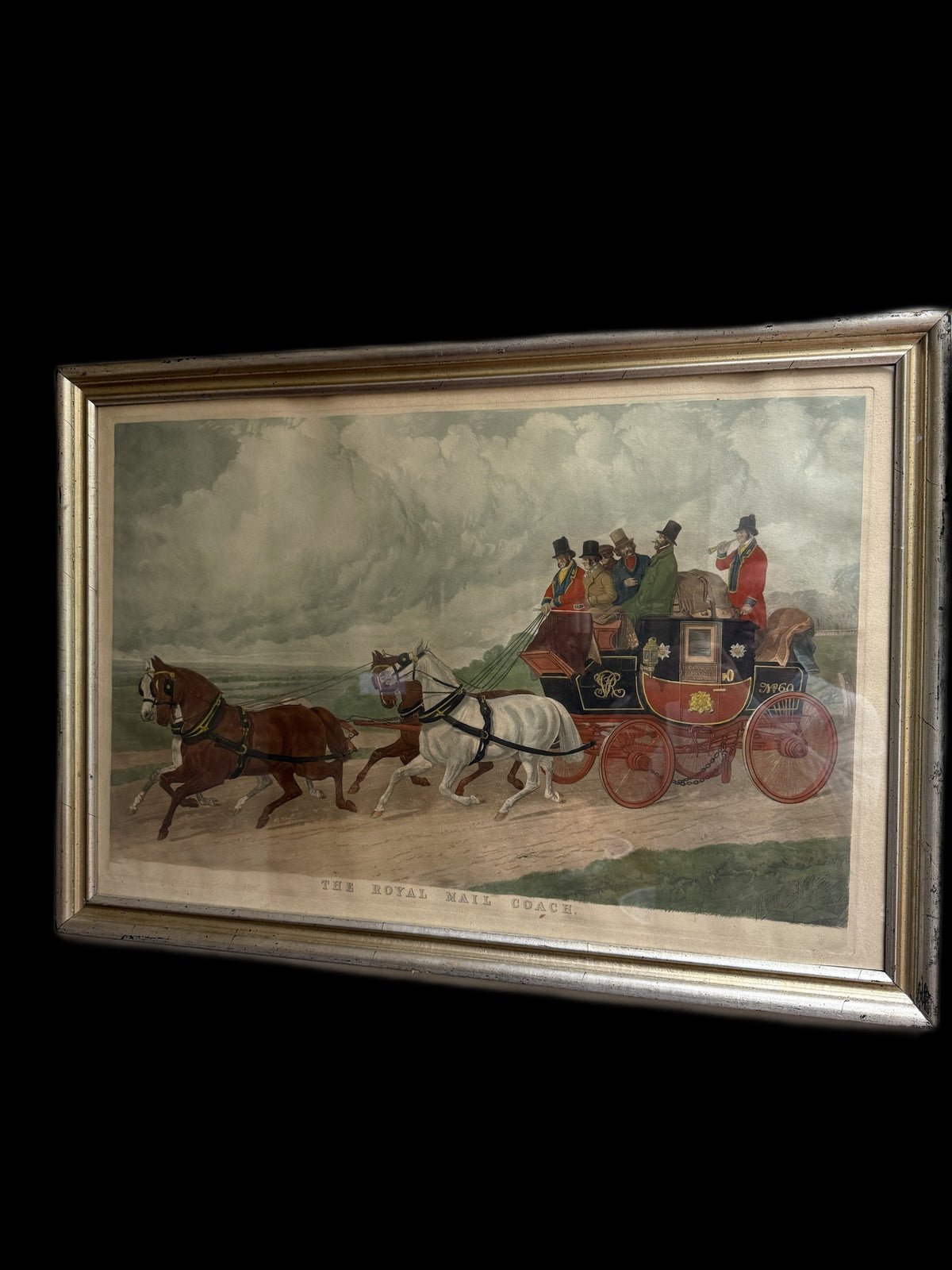 The Royal Mail Coach, Hand-Colored Coaching Engraving, Large Format, Gilt Frame