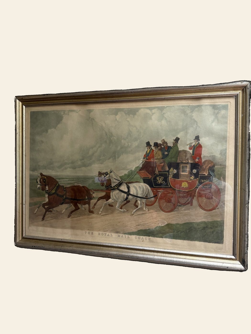 The Royal Mail Coach, Hand-Colored Coaching Engraving, Large Format, Gilt Frame