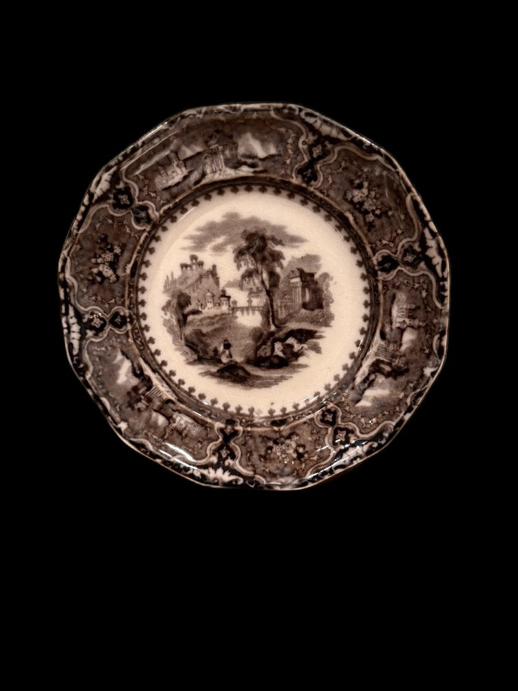 Antique John Alcock Vincennes Transferware Side Plate, Brown, Cobridge c.1850