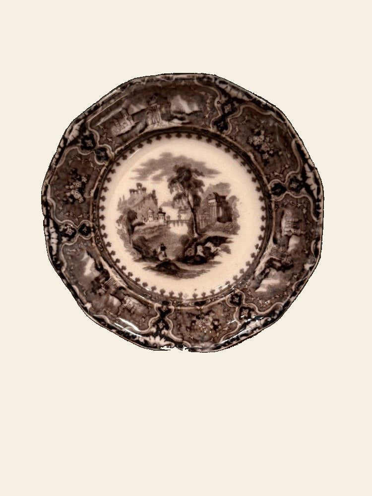 Antique John Alcock Vincennes Transferware Side Plate, Brown, Cobridge c.1850