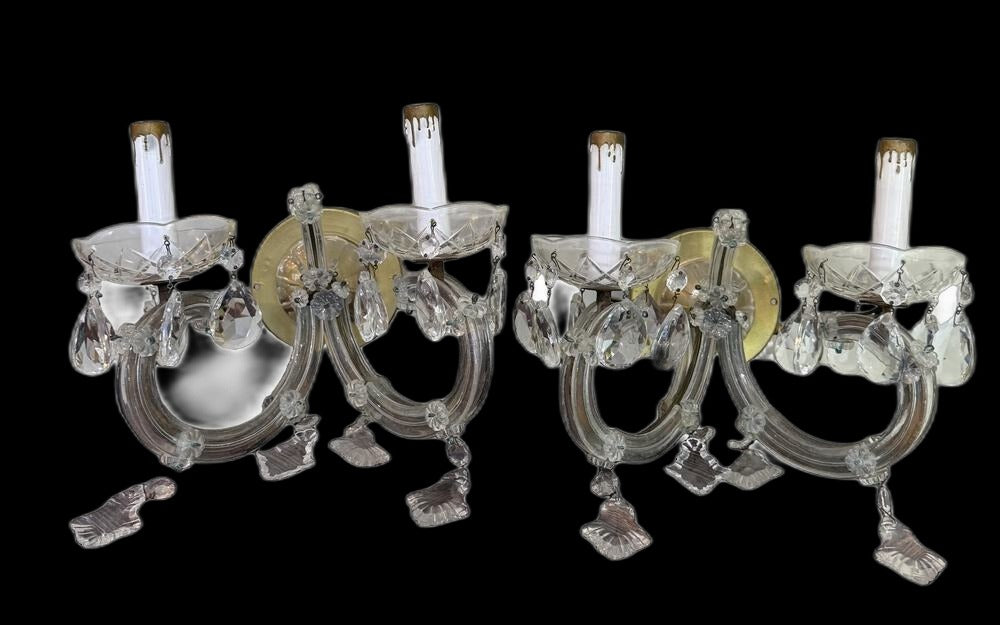 Pair Maria Theresa Style Crystal Two-Light Sconces, Mid 20th Century
