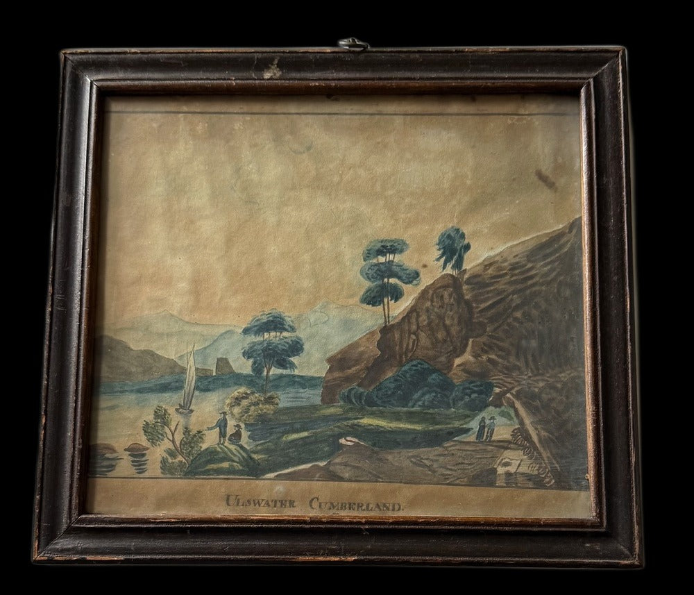 Early 19th C. English Folk Watercolor, Ulswater Cumberland, Period Frame