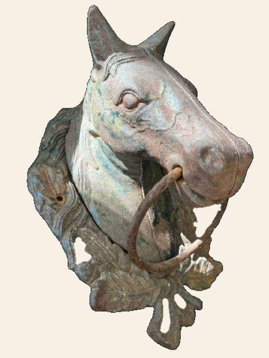 Antique Cast Iron Horse Head Hitching Post Wall Mount