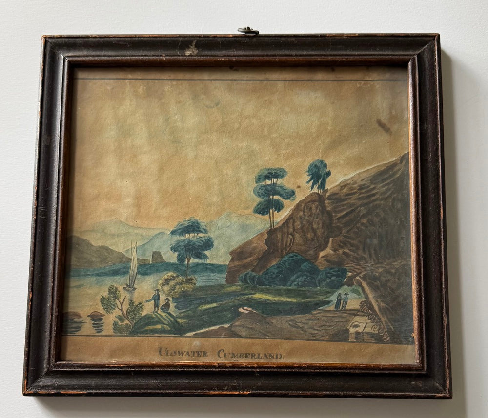 Early 19th C. English Folk Watercolor, Ulswater Cumberland, Period Frame