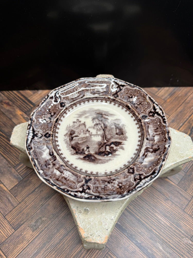 Antique John Alcock Vincennes Transferware Side Plate, Brown, Cobridge c.1850
