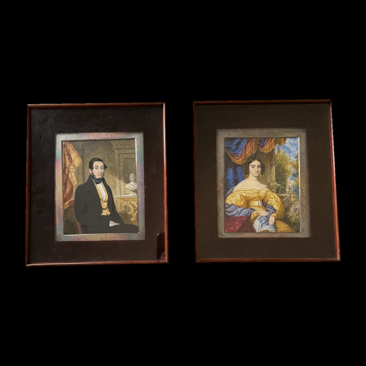 Attrib. J. Meadows, British, Pair Portrait Miniatures, Mr. and Mrs. Scavaffee, 1836