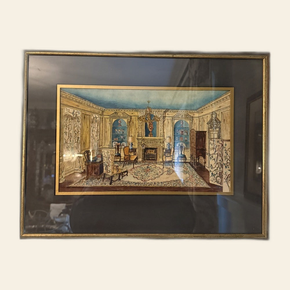 Charles Bradley (American, 1925-2001) Ink and Watercolor, Opulent Interior