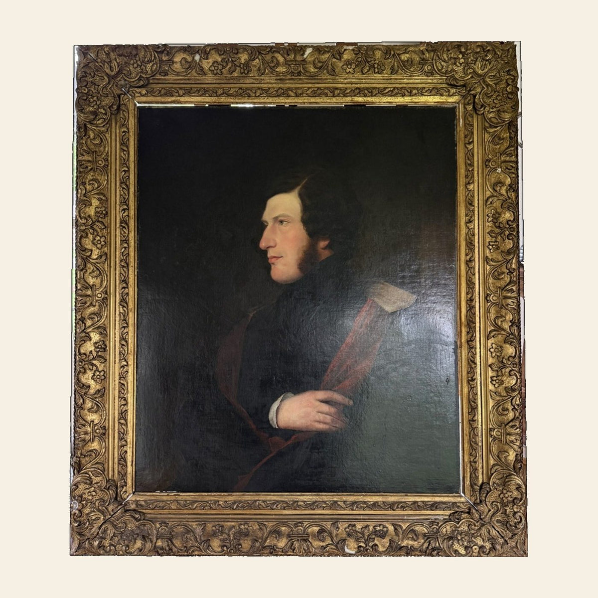 Victorian British Oil Portrait of a Gentleman, Royal Warrant Frame, c.1840-1860