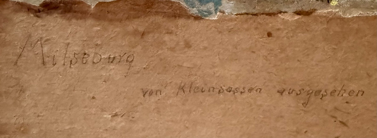 Antique German Oil Painting, Milseburg Mountain Village View, Kleinsassen, Rhön