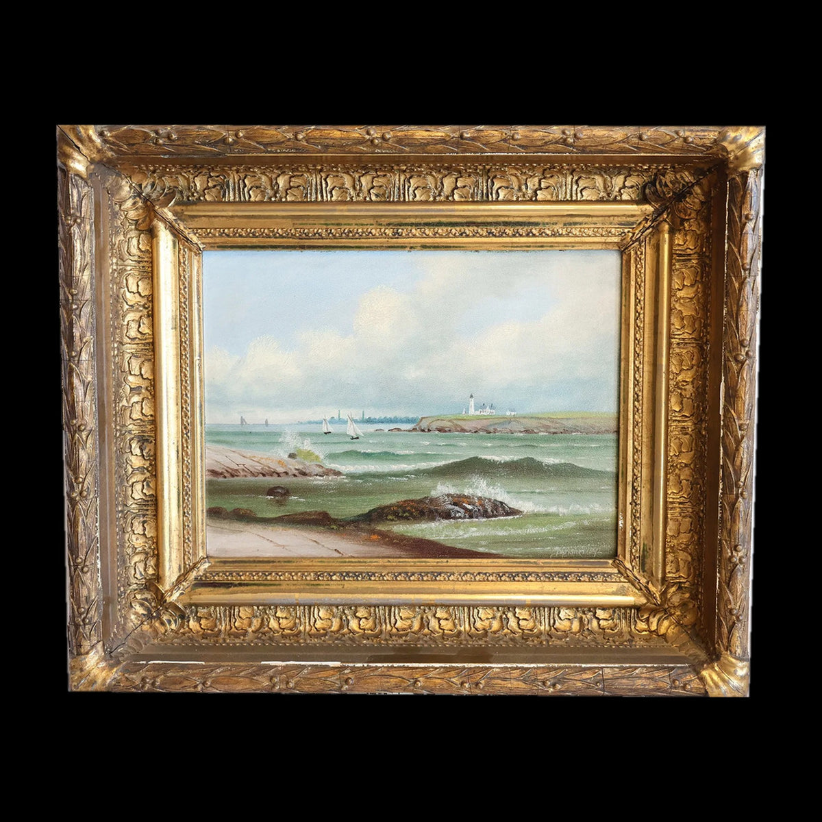 Antique American Oil on Board Marine Painting | D.A. Fisher Signed and Dated 1892