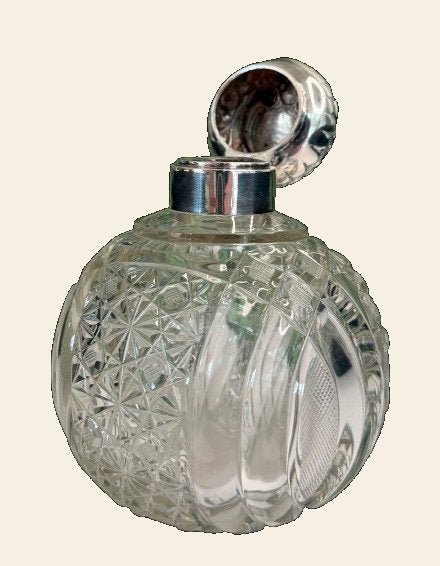 Antique Sterling Silver Cut Crystal Scent Bottle, Birmingham Hallmark, Victorian