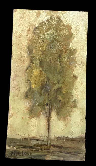 Vintage American Oil on Board Tree Study — Elva Levy Mid-Century Texas Modernist Listed Artist