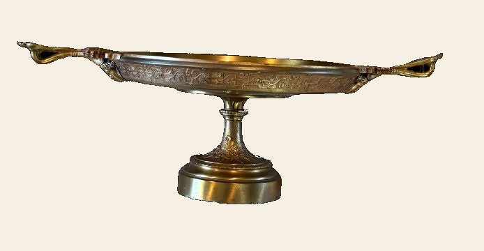 Antique French Brass Tazza, Empire Revival, Apotheosis Relief, Lyre Handles