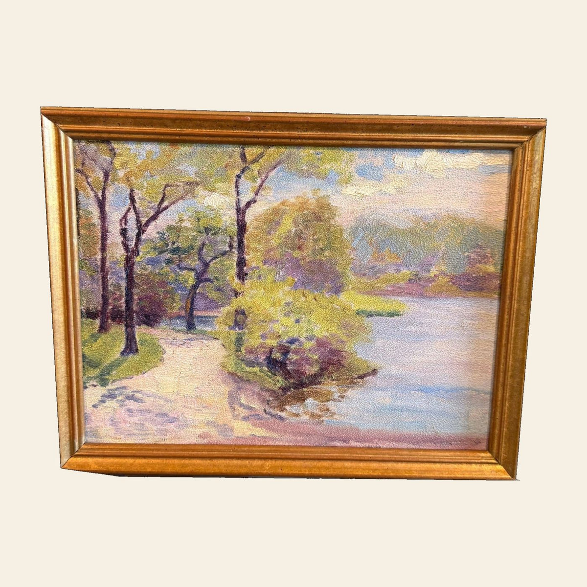 Antique American Plein Air Oil, River Landscape, Inscribed Swick, Early 20th C