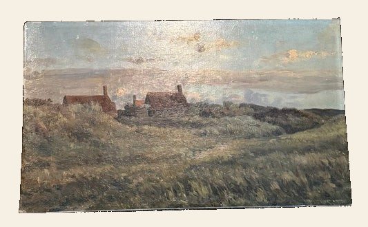 Antique Dutch Oil on Board, Coastal Landscape, Attributed W.J. van den Berghe